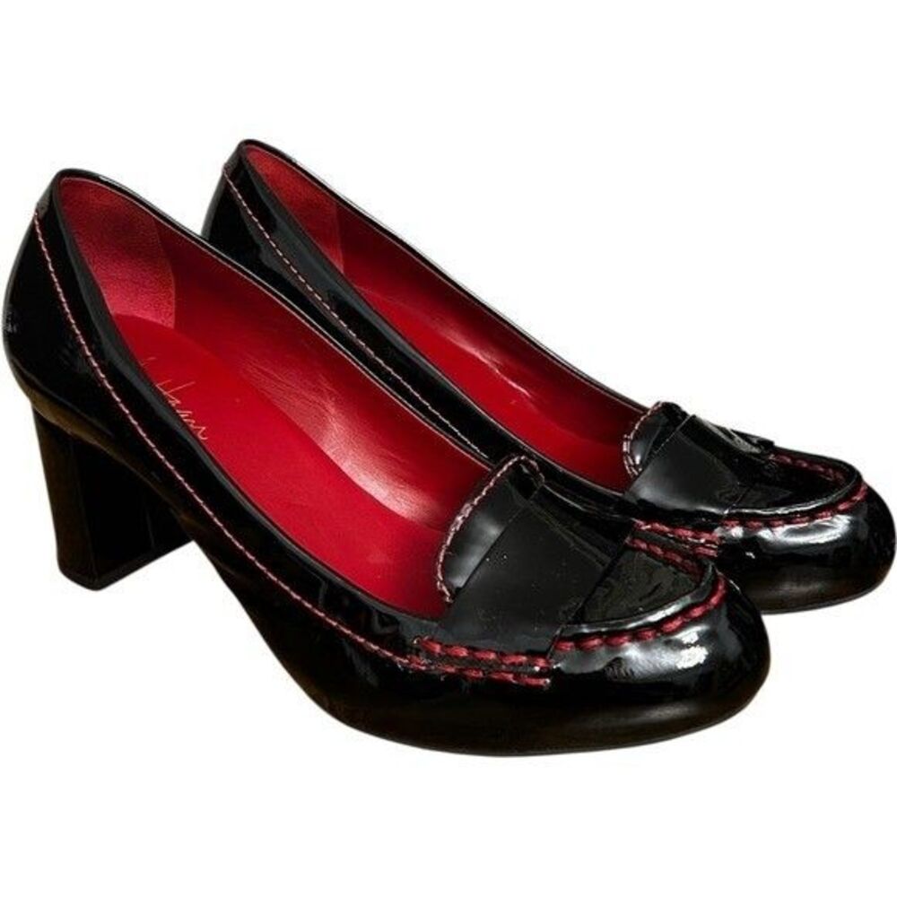 Cole Haan N!k3 Air Patent Leather Block Heel Loafers Pumps Red Stitching 8.5B